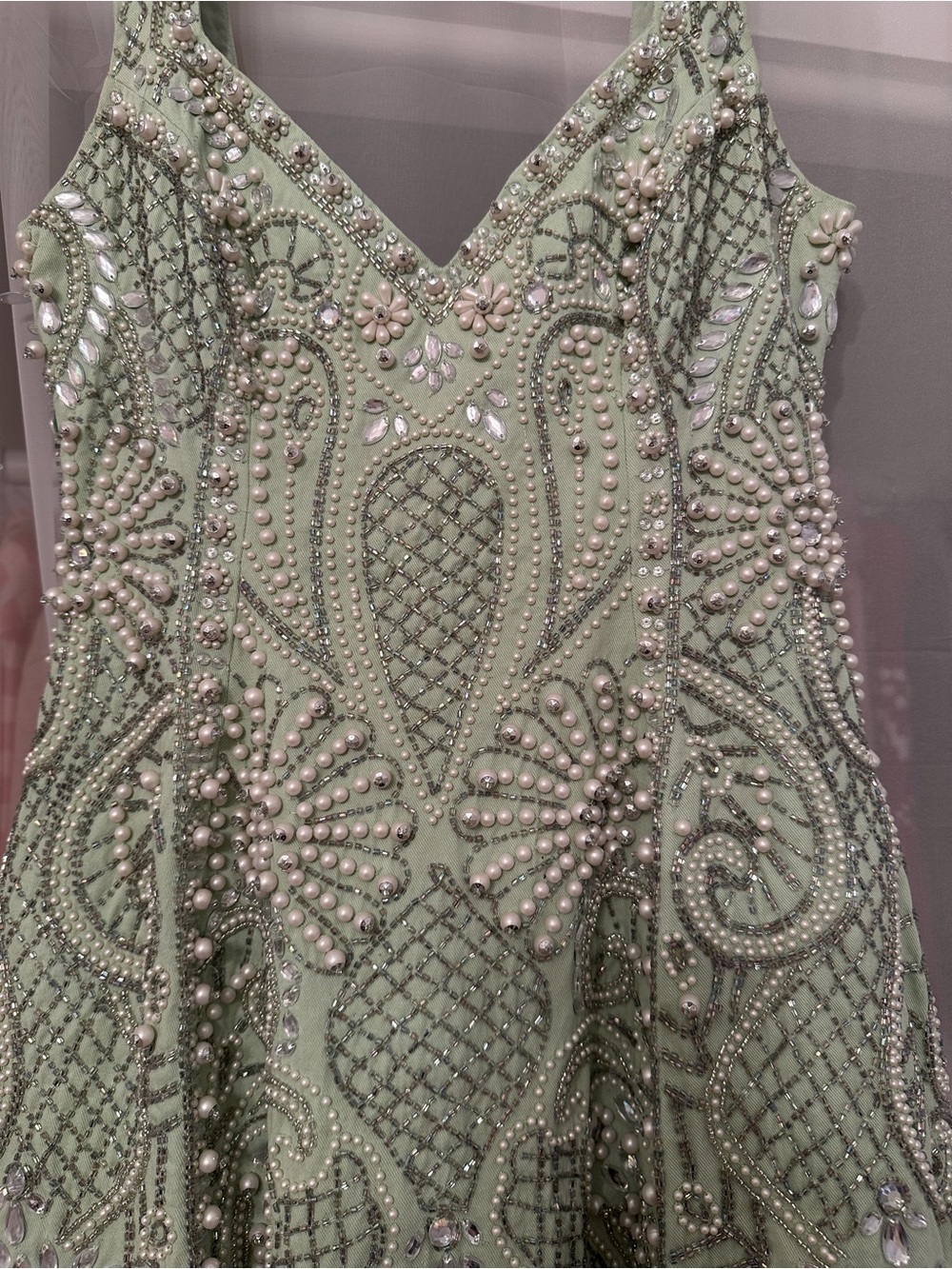 Asos Luxe Embellished Sweetheart Caged Mini Dress in Sage - Picture 2 of 12